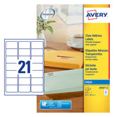 Avery Inkjet Address Label 63.5x38.1mm 16 Per A4 Sheet Clear (Pack 525 Labels) J8560-25
